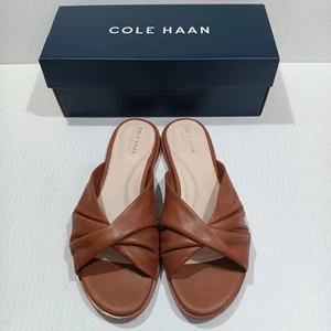 Talla Sandalia 8.5B Cole Haan Mujer Alyx Deslizable Cuero Caramelo Gaucho Sin Cordones Planos - Imagen 1 de 8