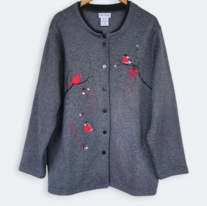 Vintage Blair Cardinal Snow Birds Button Sweater Jacket Women's 2X Grandma Retro - Picture 1 of 13