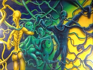 1998 AMERICAN ADAM WILLIAMS SIGNED ORIGINAL ACRYLIC GOUACHE MODERNIST SURREAL - Picture 1 of 8