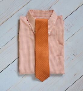 Men's Croft & Barrow Orange Gingham Dress Shirt & Silk Neck Tie 16 1/2 34/35