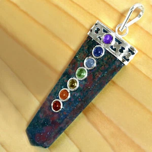 CHARGED Bloodstone Jasper Chakra Pendant LARGE Crystal Sterling Silver Necklace - Picture 1 of 12