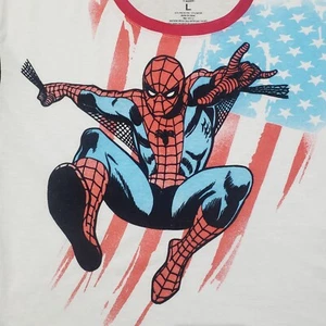 Spider-Man White American USA Short Sleeve T-Shirt Marvel Youth Boys L Large - Picture 1 of 6