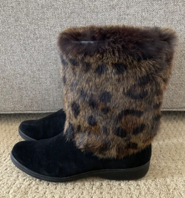 Botas STUART Weitzman camurça preta pele de leopardo tamanho 6 - Imagem 1 de 4