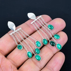 Gorgeous Malachite Earrings Solid 925 Sterling Silver Jewelry Perfect Gift UK - Picture 1 of 4