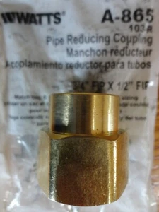 Watts 3/4" Female  x 1/2" Female FIP Brass Pipe Reducing Coupling Adapter A-865 - Picture 1 of 5