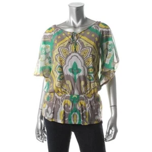NWT Sz M 2 PC BEIGE GREEN INC INTERNATIONAL CONCEPTS BLOUSE TOP STRETCH NEW - Picture 1 of 6