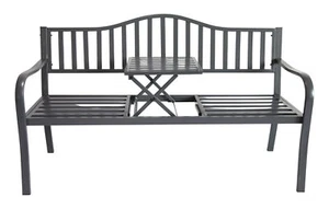 Metall-Gartenbank mit integriertem Klapptisch 3-Sitzer Sitzbank Gartenmöbel Bank - Bild 1 von 4
