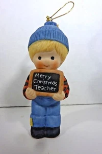 Enesco Ceramic "Merry Christmas Teacher" Ornament Boy Figurine - Picture 1 of 7
