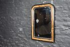 Antique French Arch Topped Over Mantle / Vintage Wall Mirror with Marbled Frame