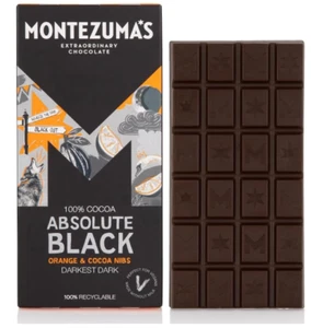 Montezuma's Absolute Black, 100% Cocoa, Dark Chocolate Orange & Cocoa Nibs, Free - Picture 1 of 6