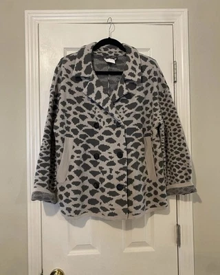 Rene Lezard 外套针织夹克女式 36 码灰色动物印花处女羊毛 — 第 1/4 张图片