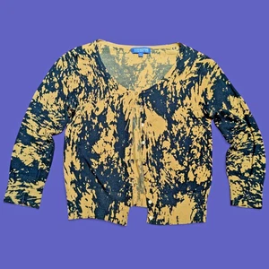 Vtg 00s VIVIENNE TAM Women XS gold black splatter thin knit cardigan top Y2K 4B - Picture 1 of 12