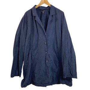 Sun Kim Womens Boyfriend Crinkle Jacket 2X NWT Blue Button Front Artsy Travel - Picture 1 of 11
