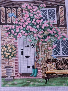 Garden Bench~Doorway~Victorian House~ Roses~Needlepoint - Picture 1 of 3