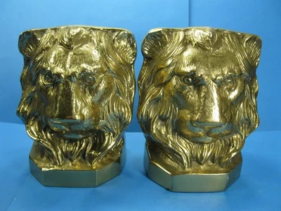 Juego de sujetalibros cabezas de león de latón macizo Gatco Rey de la Selva MCM Foto 1 de 4