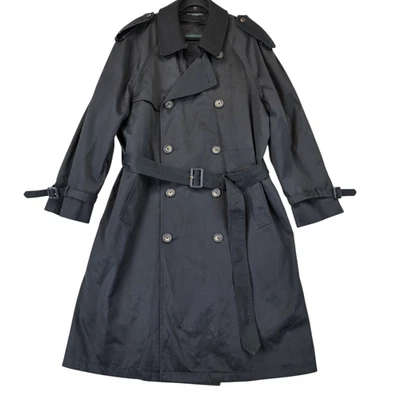 Abrigo Lauren Ralph Lauren Para Hombre 42R Negro Trench Cinturón Doble Pecho Largo De Colección Foto 1 de 4