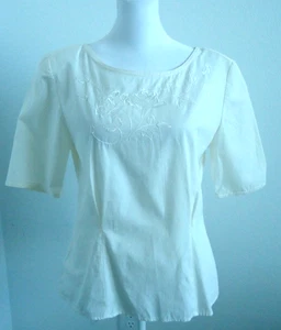 Vintage 50er EVAN Bluse bestickt Rosen tailliert hinten Knopf Bluse Gr-6 - Bild 1 von 9
