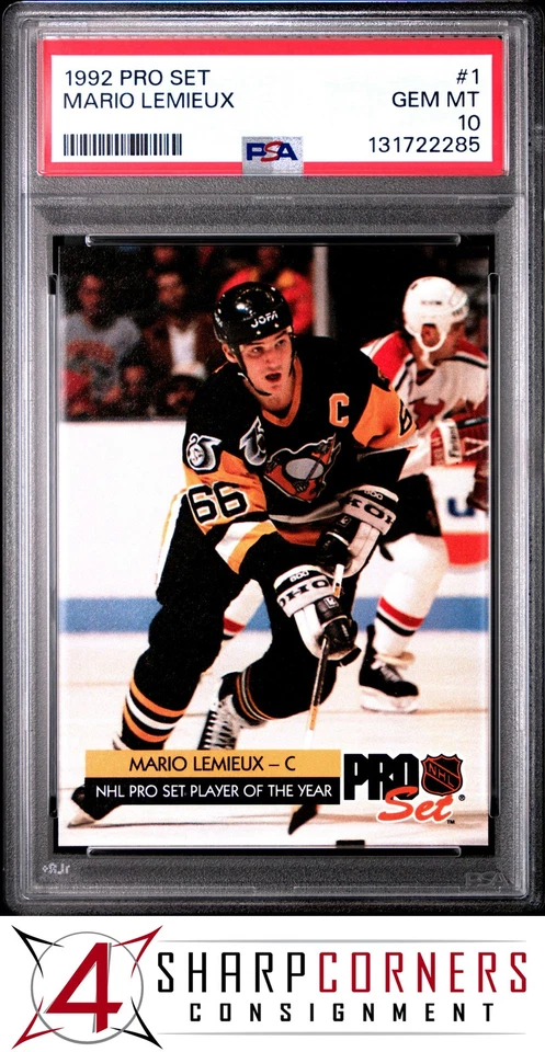1992 PRO SET #1 MARIO LEMIEUX PENGUINS HOF POP 5 PSA 10 - Image 1 of 2