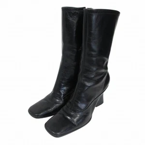 Botas Prada Punta Cuadrada Medio Cuero Cremallera Lateral Botín Hecho en Italia Negro Ibo76 - Imagen 1 de 7