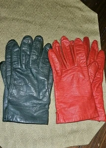 Vintage Women's Fownes Leather Gloves Set Of 2 Green And Red - Picture 1 of 7
