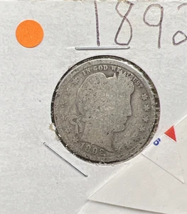 1892 25c Barber Silver Quarter Coin AG About Good Circ SKU#OG - Bild 1 von 4
