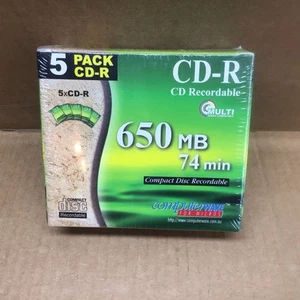 NUEVO paquete de 5 CD-R de artículos de computadora sellados - discos grabables de 650 MB / 74 min - Imagen 1 de 4