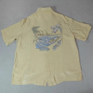 Camicia Tori Richard Uomo XL Giallo Hawaiano Aloha Camp Seta Ricamata Oceano - Foto 1 di 18