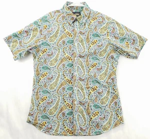 Cremieux Premium Denim Shirt Mens Medium White Yellow Paisley Stretch Button-Up - Picture 1 of 10