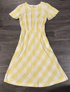 Liz Claiborne Butter Yellow White Checkered Pockets Elastic Waist Womens Small - Picture 1 of 9