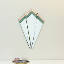 Zielono-różowe szkło Art Deco Fan Lustro ścienne Vintage Antyk Montowane na ścianie boho