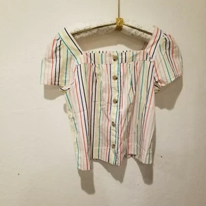 J.Crew Medium Striped Square-Neck Button-Front Top in Stretch Cotton Poplin - Picture 1 of 7