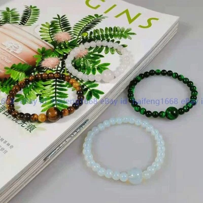 Mode 6mm+14mm Natürlich Mehrfarbig Edelstein Rund Perlen Elastisch Armband 19cm - Bild 1 von 4