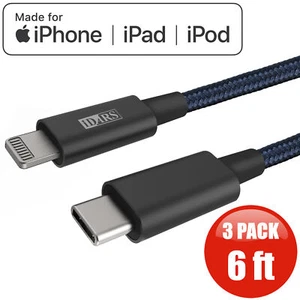 3-Pack iDARS Apple MFi-Certified PD Fast Charge USB-C to Lightning Braided Cable - Picture 1 of 9