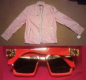 New Handmade R&B Fresh Sunglasses Red + Pink INC Vegan Leather Jacket Mens - Picture 1 of 3