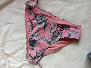 XOXO Bikini Bottom XL Salmon Pink Black White Palms Hip Ties NWT - Picture 1 of 6