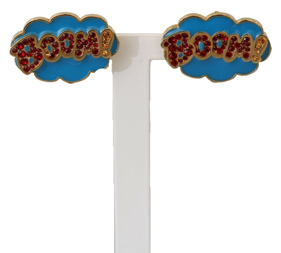 DOLCE & GABBANA Earrings Gold Brass BOOM Cartoon Crystal Clip-On RRP $800 - Image 1 of 4