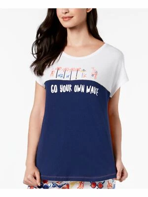 HUE Women's Graphic Print Pajama Top Color Block Blue/White/Orange S - Image 1 of 2