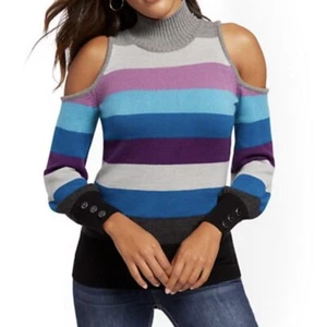 Maglione donna NY&CO a righe finto collo spalle fredde taglia S - Foto 1 di 6