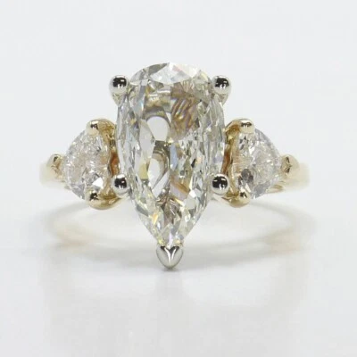 Antique 3 Ct Pear & Heart Cut Moissanite Engagement Ring 14K Yellow Gold Plated - Image 1 of 4