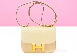NEW HERMES VANILLE CONSTANCE 18 19 MINI MATTE CROCODILE BAG HANDBAG KELLY PURSE - Picture 1 of 2