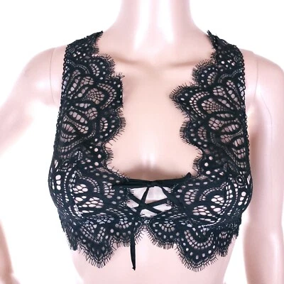 Bralette de encaje Victoria's Secret Dream Angels para mujer sin forro negro crema talla XS Foto 1 de 4