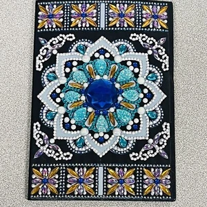 Beaded Jeweled Notepad Notebook 5x7 Handmade Beadwork Lotus Flower Floral - Picture 1 of 7