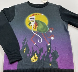 BOY’S DISNEY “THE NIGHTMARE BEFORE CHRISTMAS JACK SKELLINGTON PRINT SWEATER M&L - Picture 1 of 2