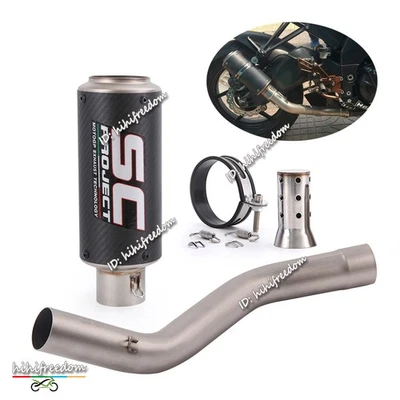 For Kawasaki Ninja ZX10R 2008-2020 Mid Exhaust Pipe 51mm Muffler Silencer Carbon - Изображение 1 из 4