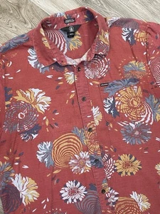 Volcano Men’s XL Red Hawaiian Modern Fit Short Sleeve Button Down Shirt - Picture 1 of 8