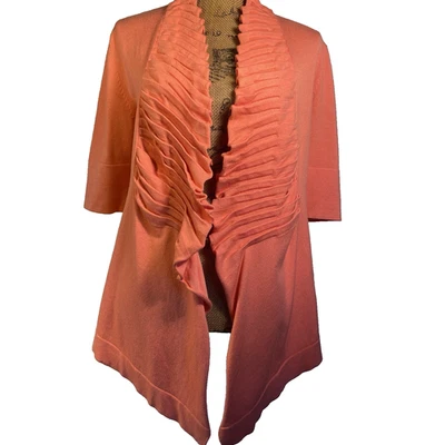 Suéter Abierto Boston Proper Flyaway Para Mujer M Manga Corta Coral Naranja Volantes Foto 1 de 4