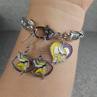 Minnesota Vikings NFL Charm Bracelet and Earrings Football Fan Jewelry Set - Image 1 of 4