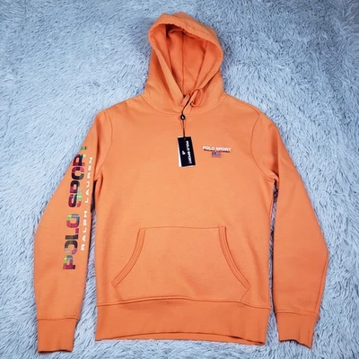 NUEVO Polo Sport Ralph Lauren Para hombres S Naranja Madras Cuadros Polar Pullover Sudadera con Capucha Foto 1 de 4