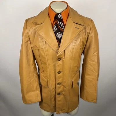 Chaqueta de cuero Lakeland para hombre vintage años 60 70 gabardina Pimp Disco Mod Dandy 44 Foto 1 de 4