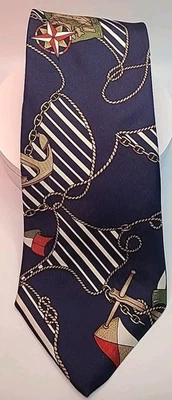 Corbata de seda vintage Van Heusen 417 ancla navegación mapa brújula azul hecha en cuello EE. UU. Foto 1 de 4